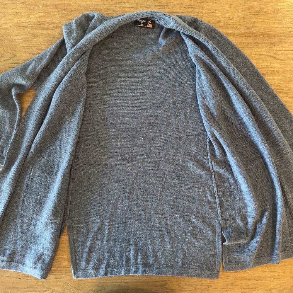 Alpaca in Style Cardigan Duster-!00% Alpaca Wool-Blue-Size Large-Made in America - Picture 12 of 14